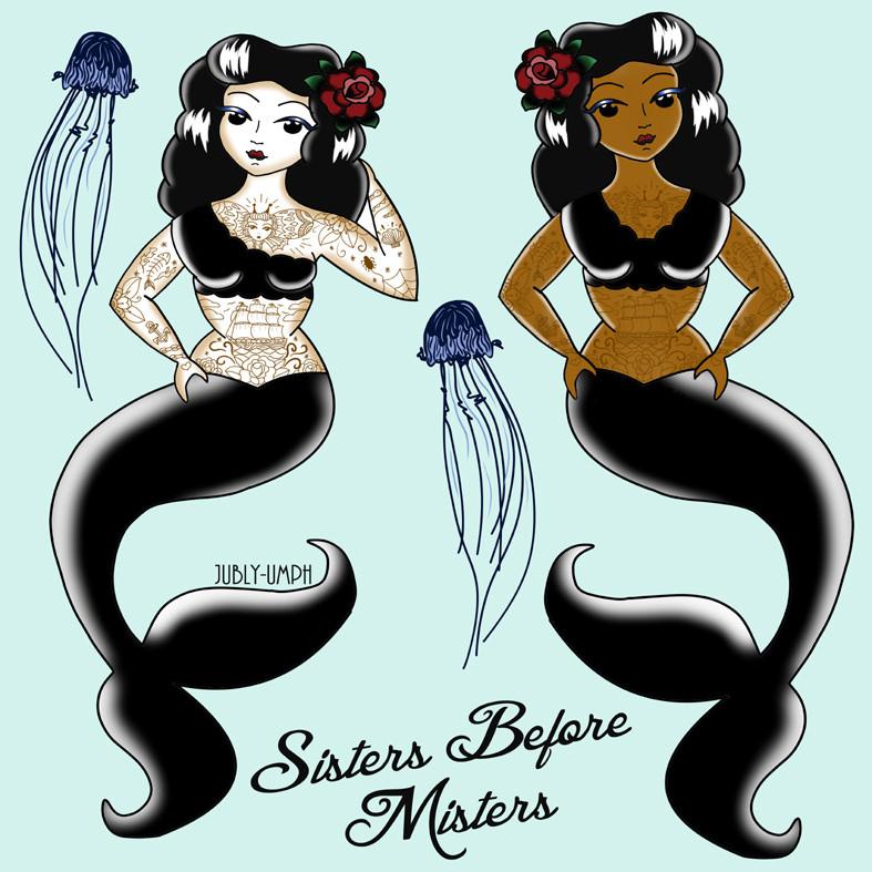 Mermaid Sisters Before Misters- New feminist and body positive art