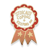 Pin with 'Stoically Coping + Keeping On' text on a white background