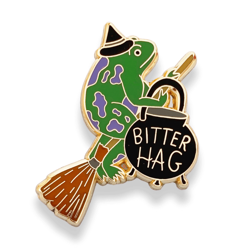 Bitter hag frog on broom pin