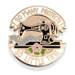 Pin with sewing machine design and text 'So many projects, so little time' on a white background