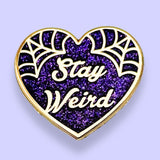 Stay Weird Heart Deep Purple Glitter Lapel Pin