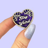 Stay Weird Heart Deep Purple Glitter Lapel Pin