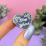 Stay Weird Heart Deep Purple Glitter Lapel Pin