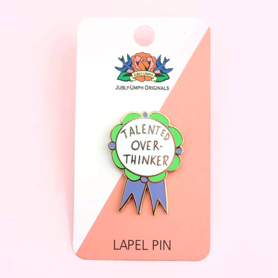 Talented Over Thinker Lapel Pin on a card